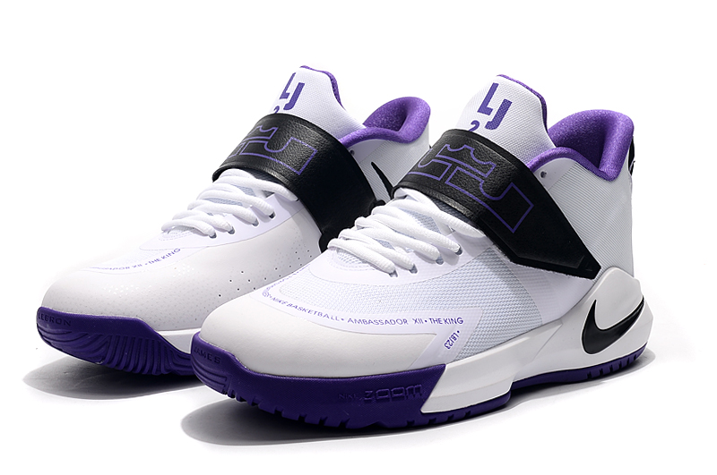 2020 Nike LeBron James Ambassador 12 White Purple Black - Click Image to Close